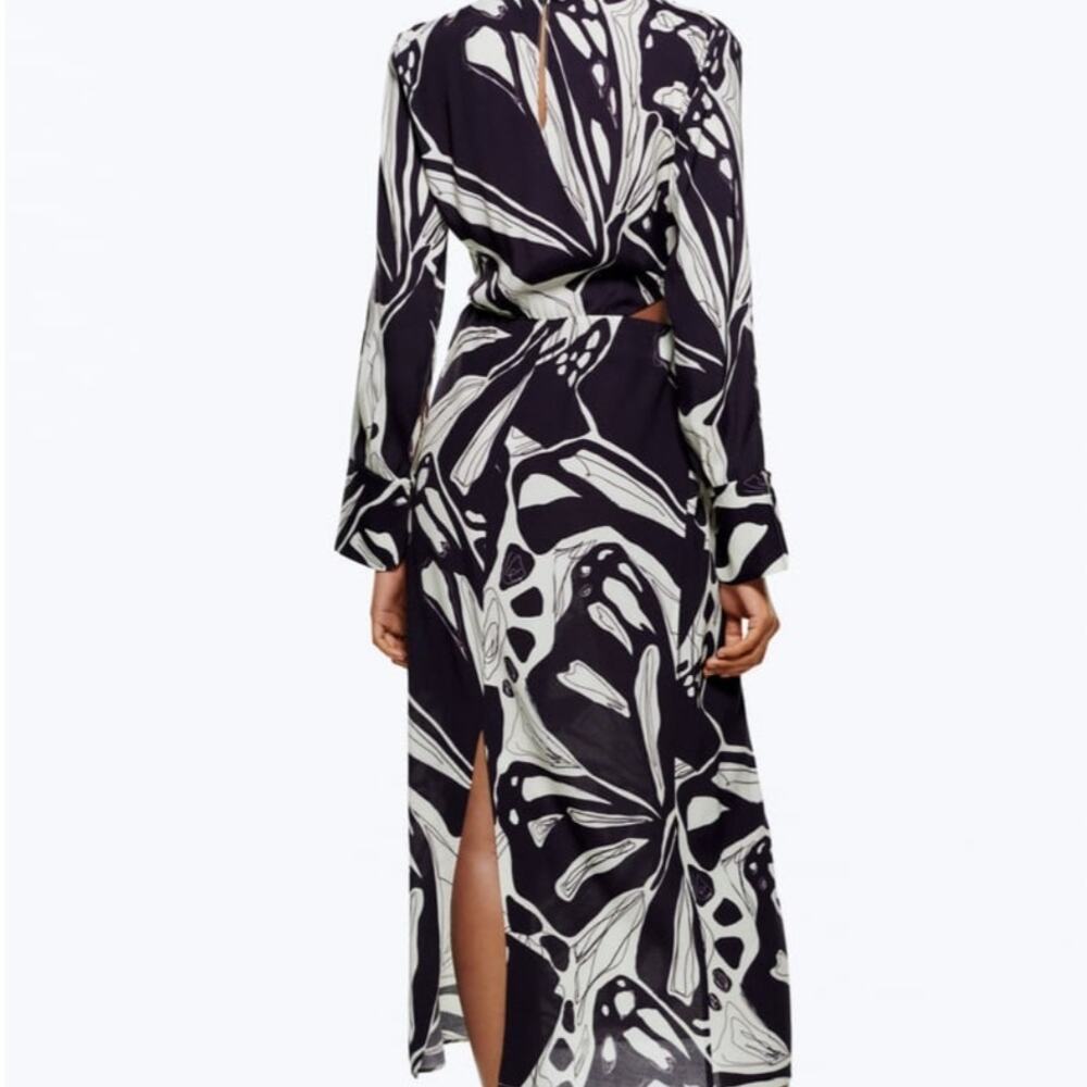 ZARA Printed Cut-out Long Sleeve Midi Dress Butterfly Print Purple XS - Picture 5 of 10